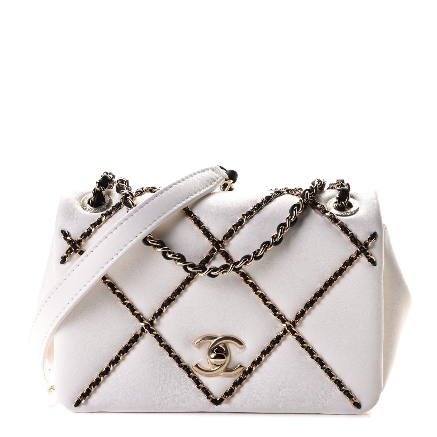 Lambskin Small Entwined Chain Flap White