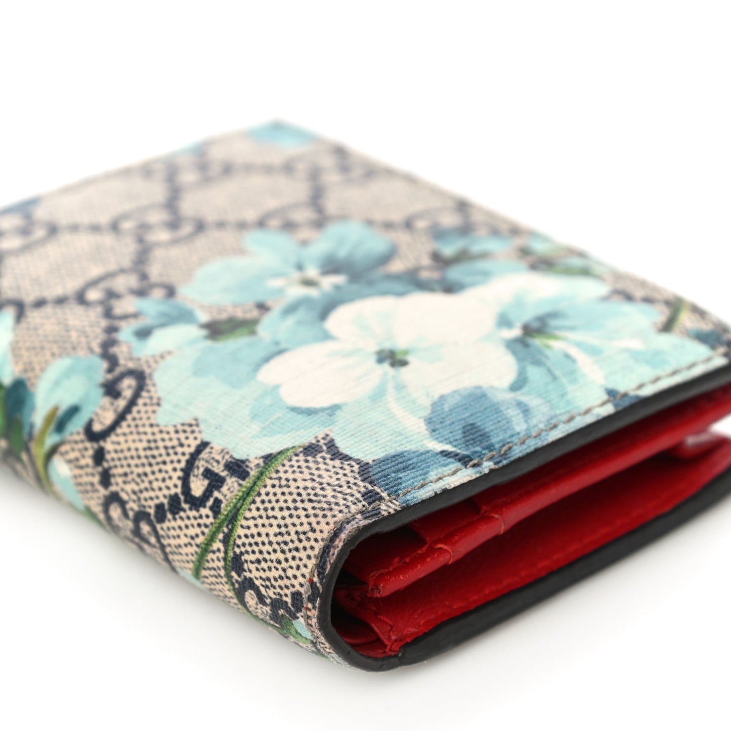 GG Supreme Monogram Blooms Card Case Beige Blue Navy Hibiscus Red