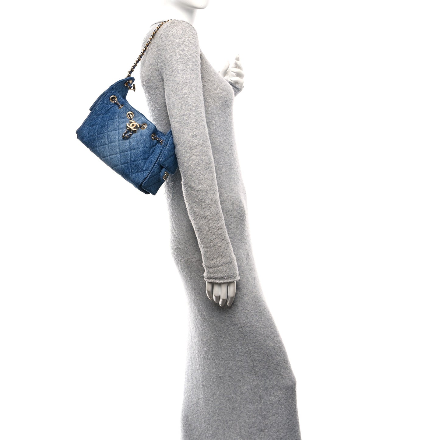 Cotton Wool Tweed Quilted Mini Chanel 25 Handbag Black Blue