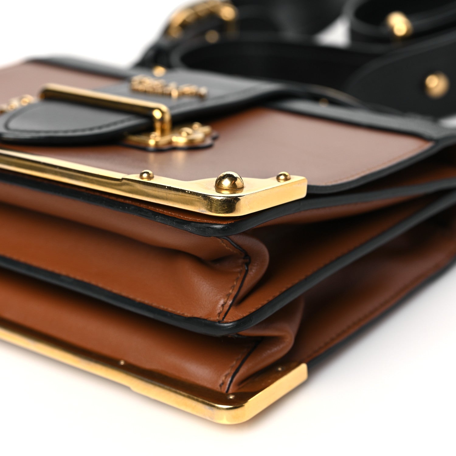 Prada City Calfskin Saffiano Cahier Bag Caramel Black 8 of 8