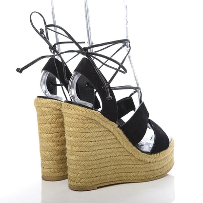 Saint Laurent Suede Espadrille Lace-Up Wedges 37 Black 4 of 8