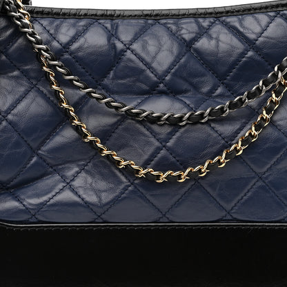 Chanel Aged Calfskin Quilted Medium Gabrielle Hobo Navy Black 7 of 11