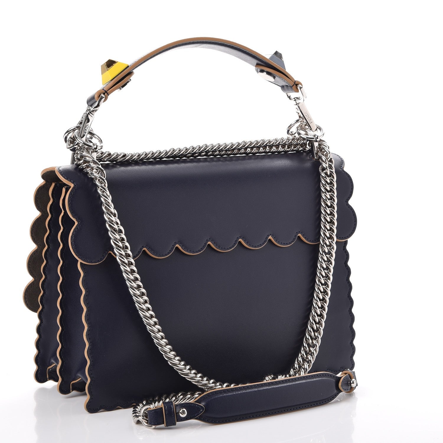 Fendi Vitello Liberty Scalloped Studded Kan I Shoulder Bag Blueberry 4 of 8