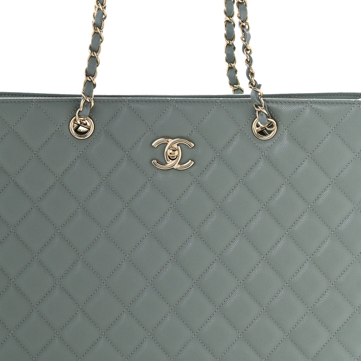 Caviar Quilted Large Classic Shopping Tote Light Green