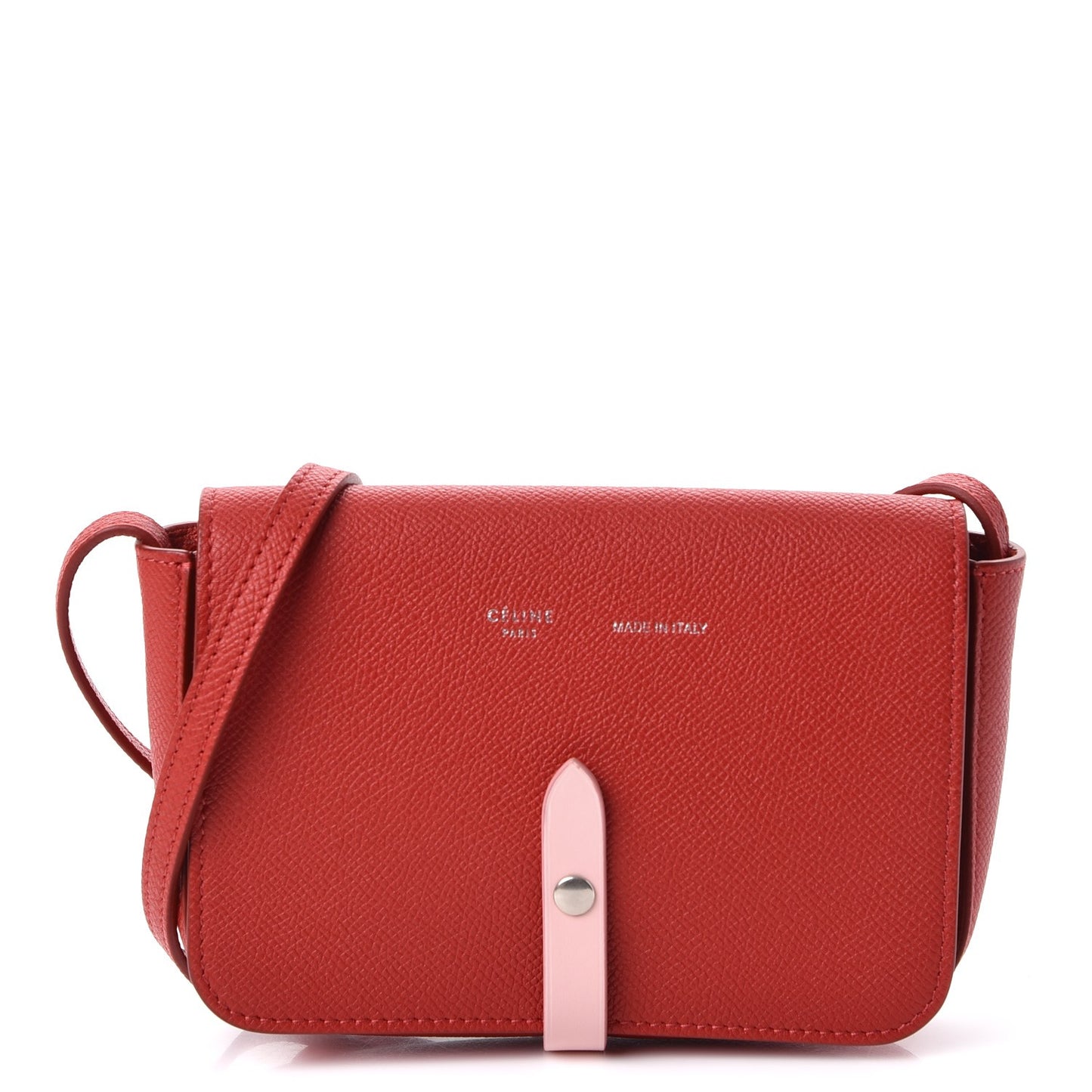 Grained Shiny Calfskin Strap Clutch Scarlet