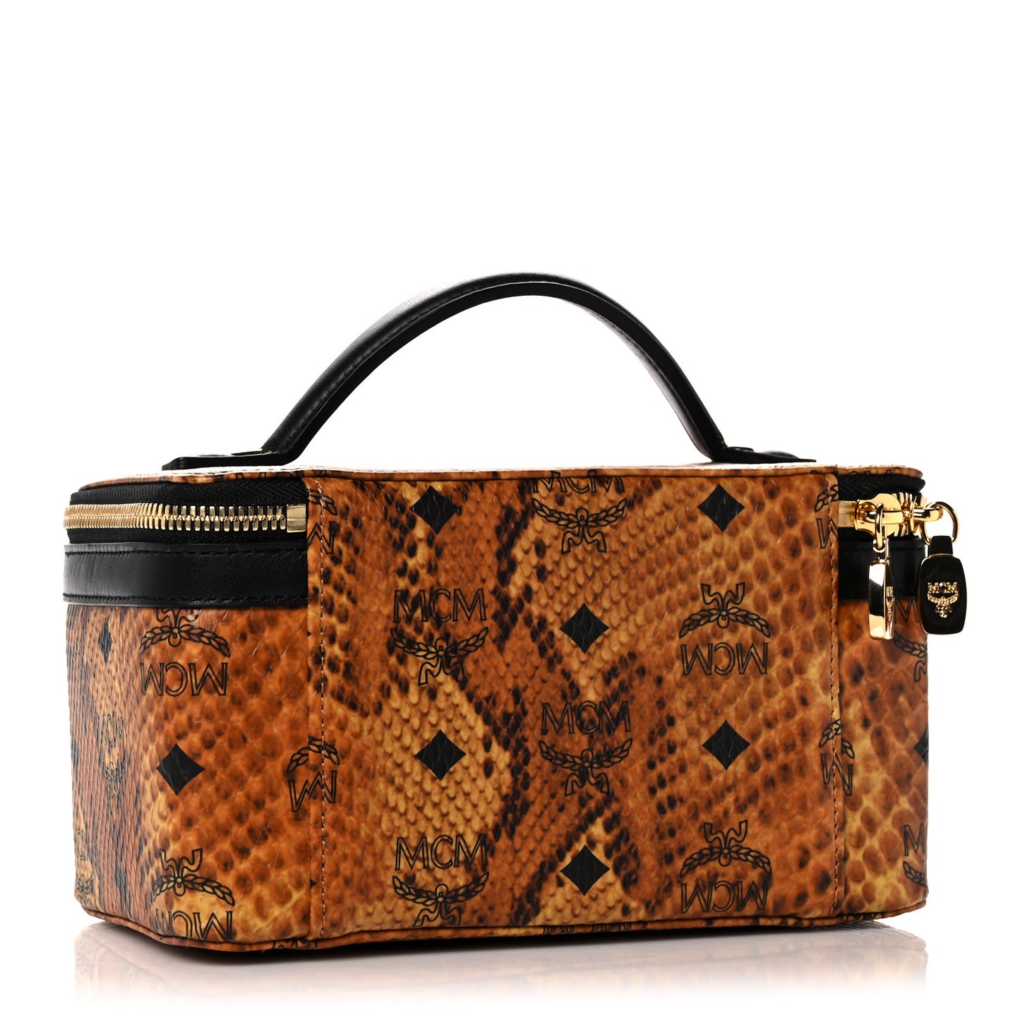 Visetos Calfskin Snakeskin Embossed Vanity Case Cognac