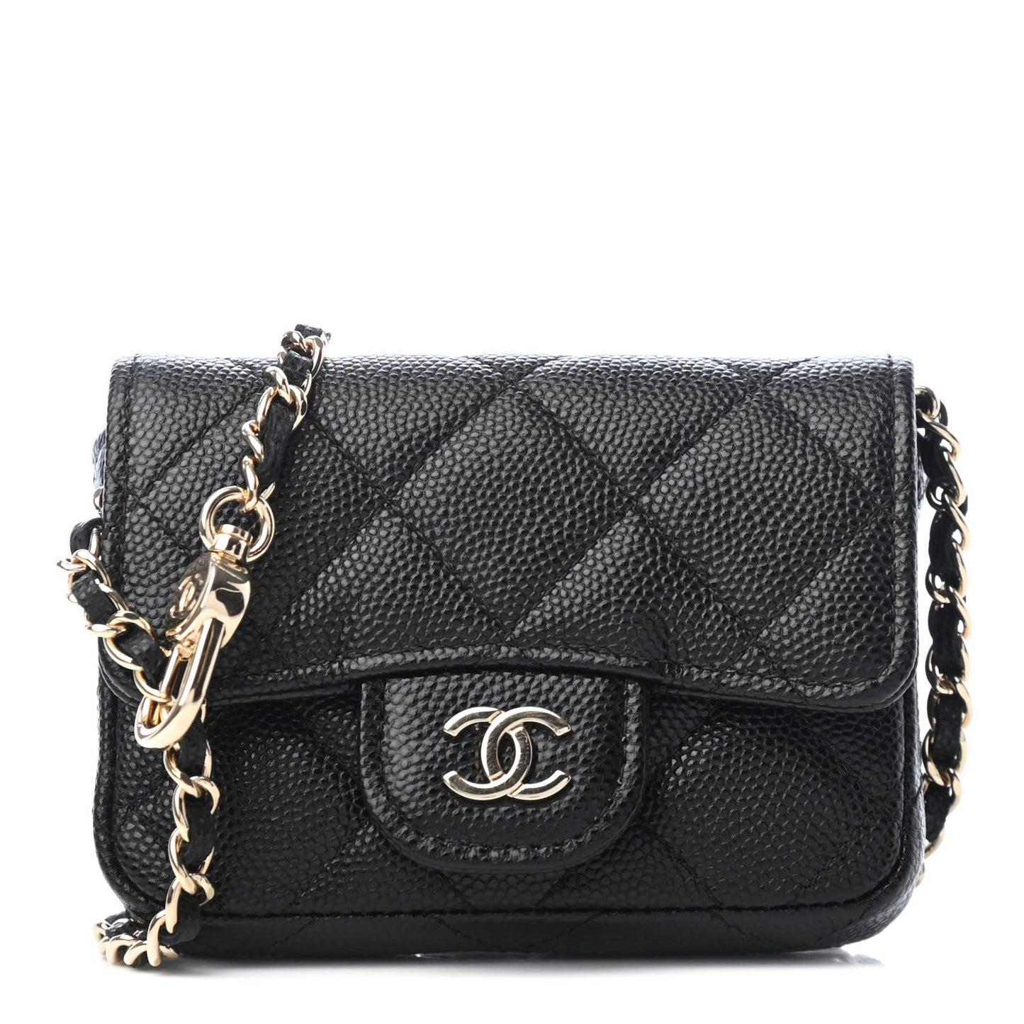 Caviar Quilted Mini Chain Belt Bag Black