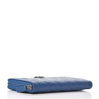 Chanel Caviar Quilted Large Boy Zip Around Wallet Blue 4 of 9
