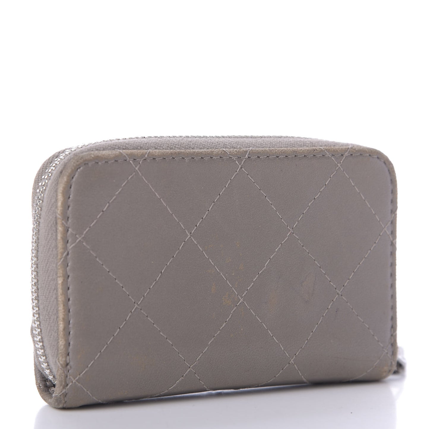 Calfskin Resin Quilted Zip Around Coin Purse Grey
