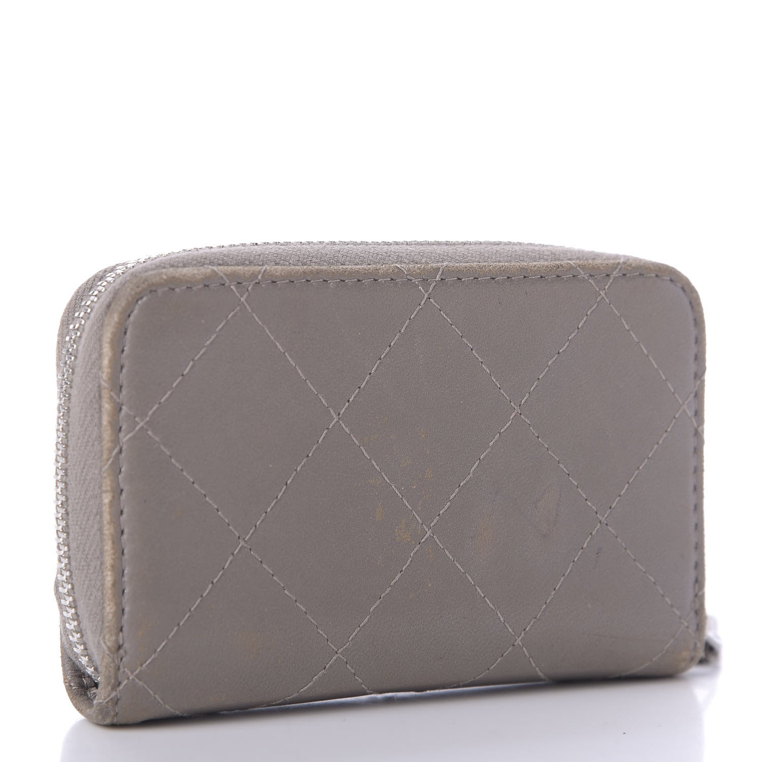 Chanel Calfskin Resin Quilted Zip Around Coin Purse Grey 3 of 9