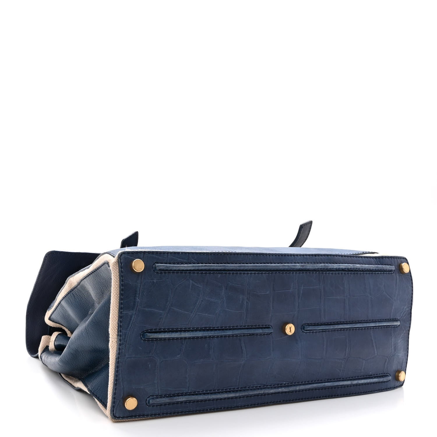 Saint Laurent Calfskin Nubuck Crocodile Embossed Large Muse Two Blue 4 of 13