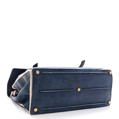 Saint Laurent Calfskin Nubuck Crocodile Embossed Large Muse Two Blue 4 of 13