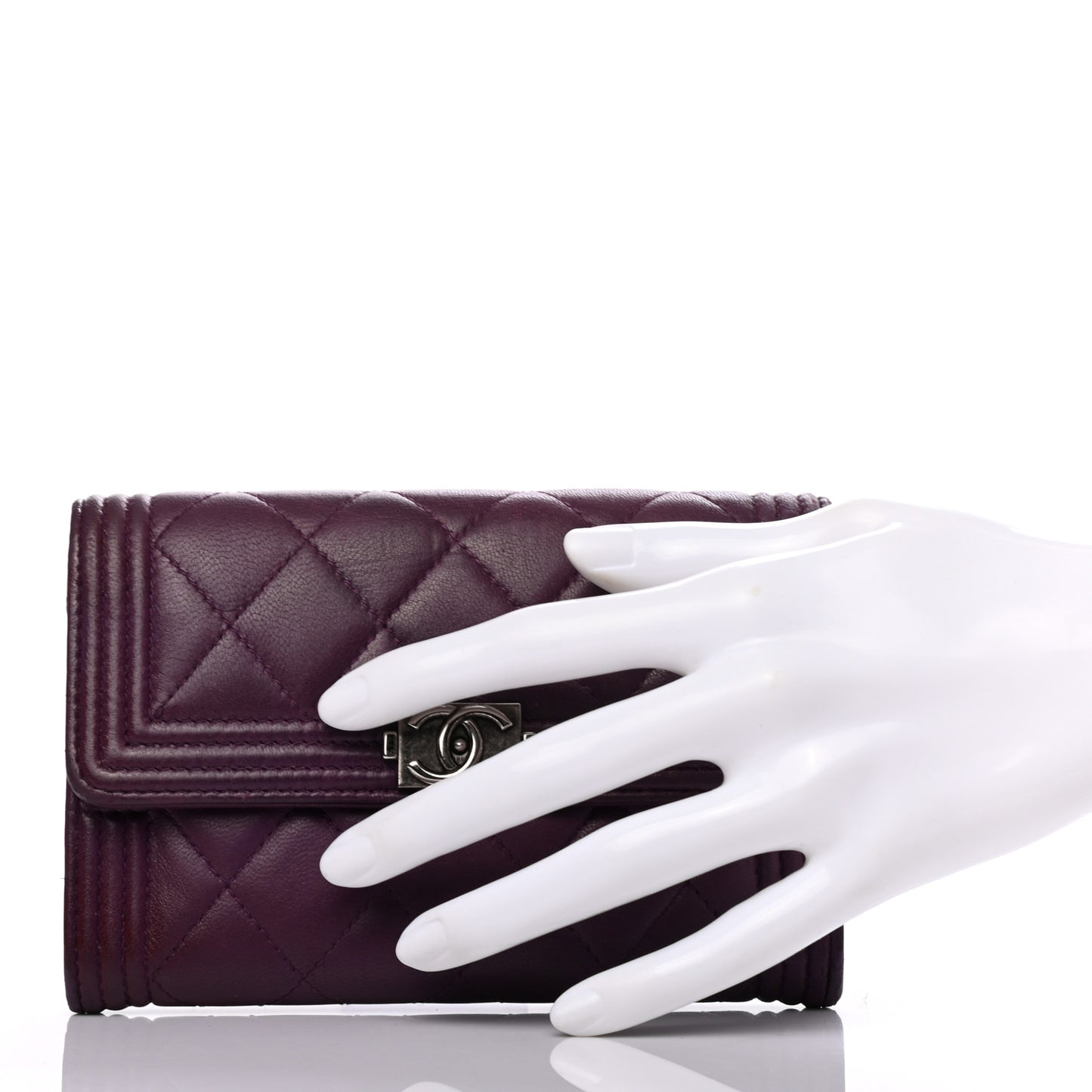 Lambskin Quilted Medium Boy Flap Wallet Purple