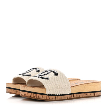 Chanel Tweed Cork CC Mule Sandal 40 White 3 of 10