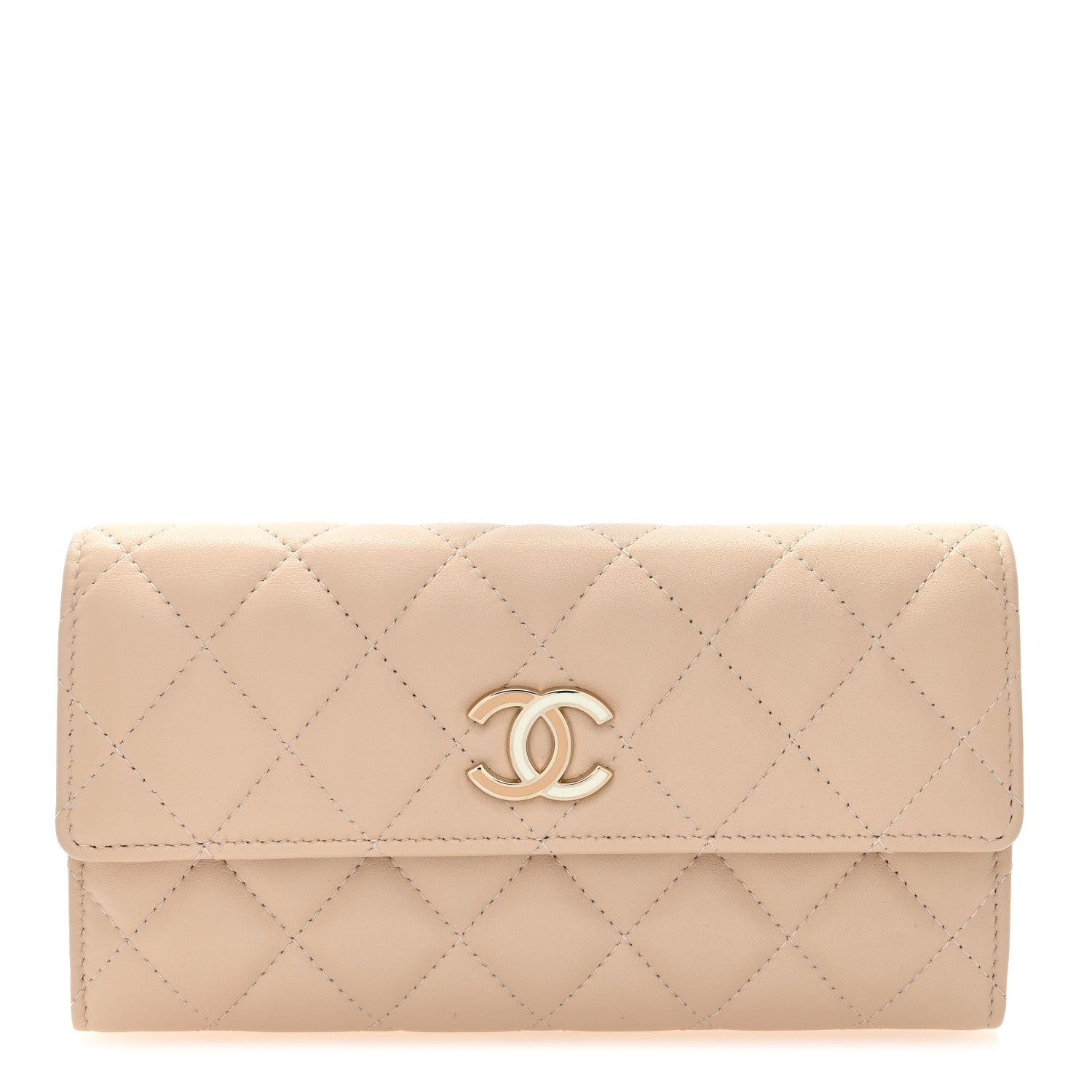Chanel Lambskin Quilted CC Large Gusset Flap Wallet Beige 1 of 7