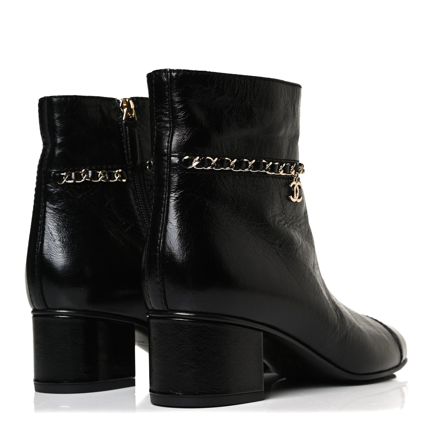 Crumpled Calfskin Cap Toe Chain Short Boots 39 Black