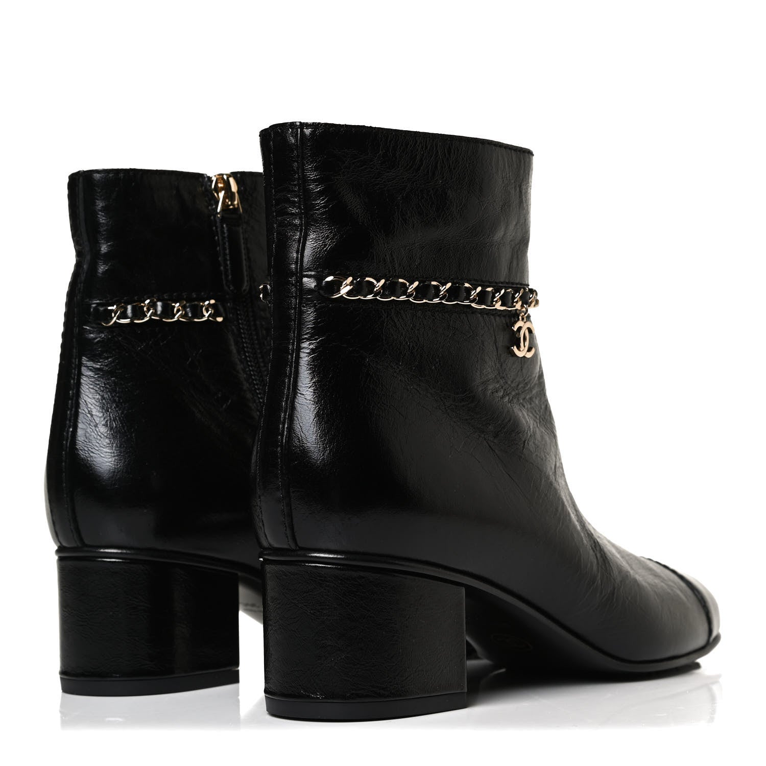 Chanel Crumpled Calfskin Cap Toe Chain Short Boots 39 Black 4 of 11