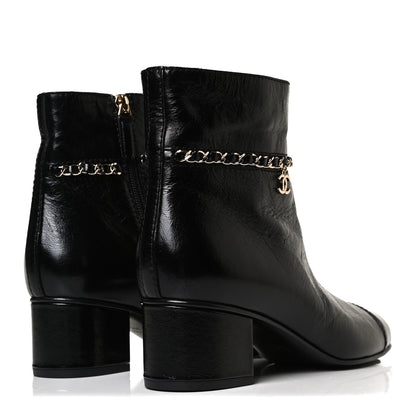 Chanel Crumpled Calfskin Cap Toe Chain Short Boots 39 Black 4 of 11