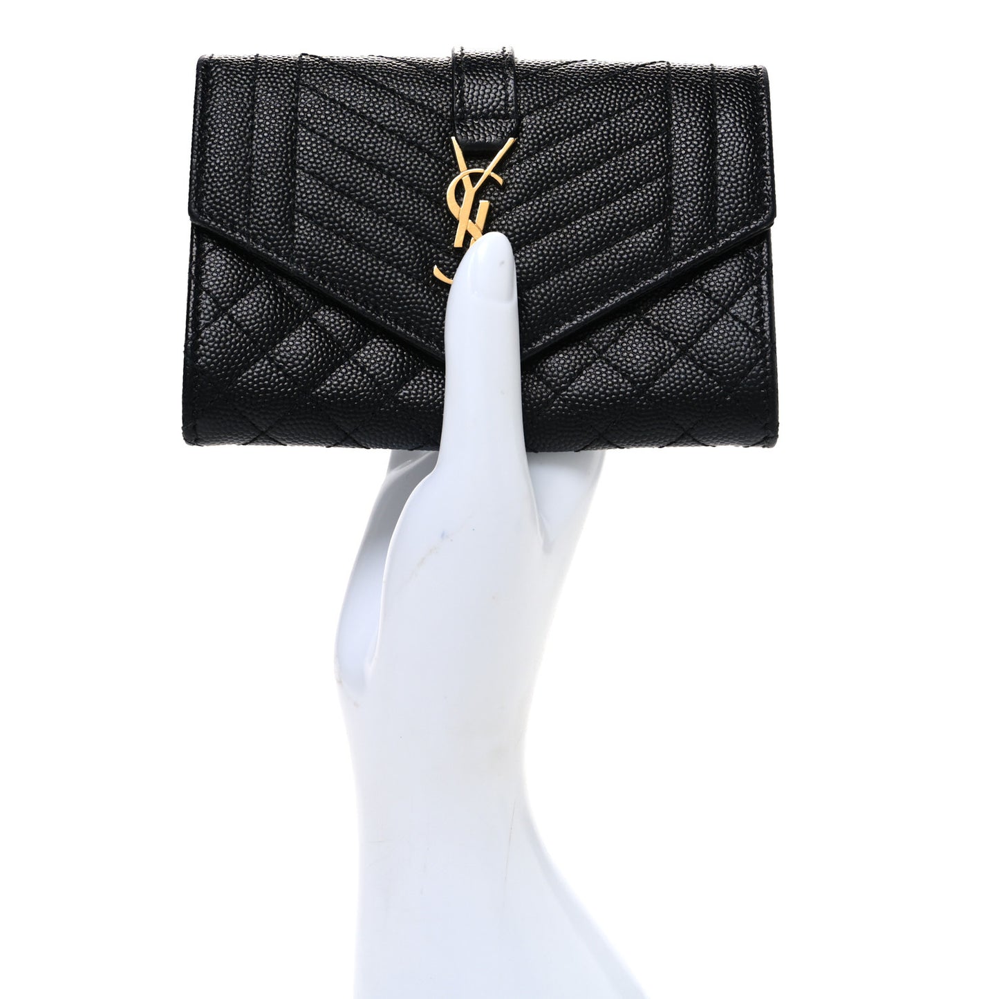Grain De Poudre Textured Mixed Matelasse Triquilt Small Monogram Envelope Wallet Black