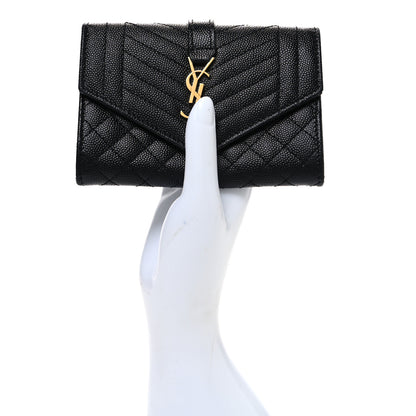 Saint Laurent Grain De Poudre Textured Mixed Matelasse Triquilt Small Monogram Envelope Wallet Black 2 of 7