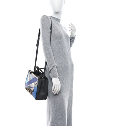 Fendi Vitello Elite Calf Hair Python QuTweet Patchwork Petite 2Jours Tote Blue 2 of 9