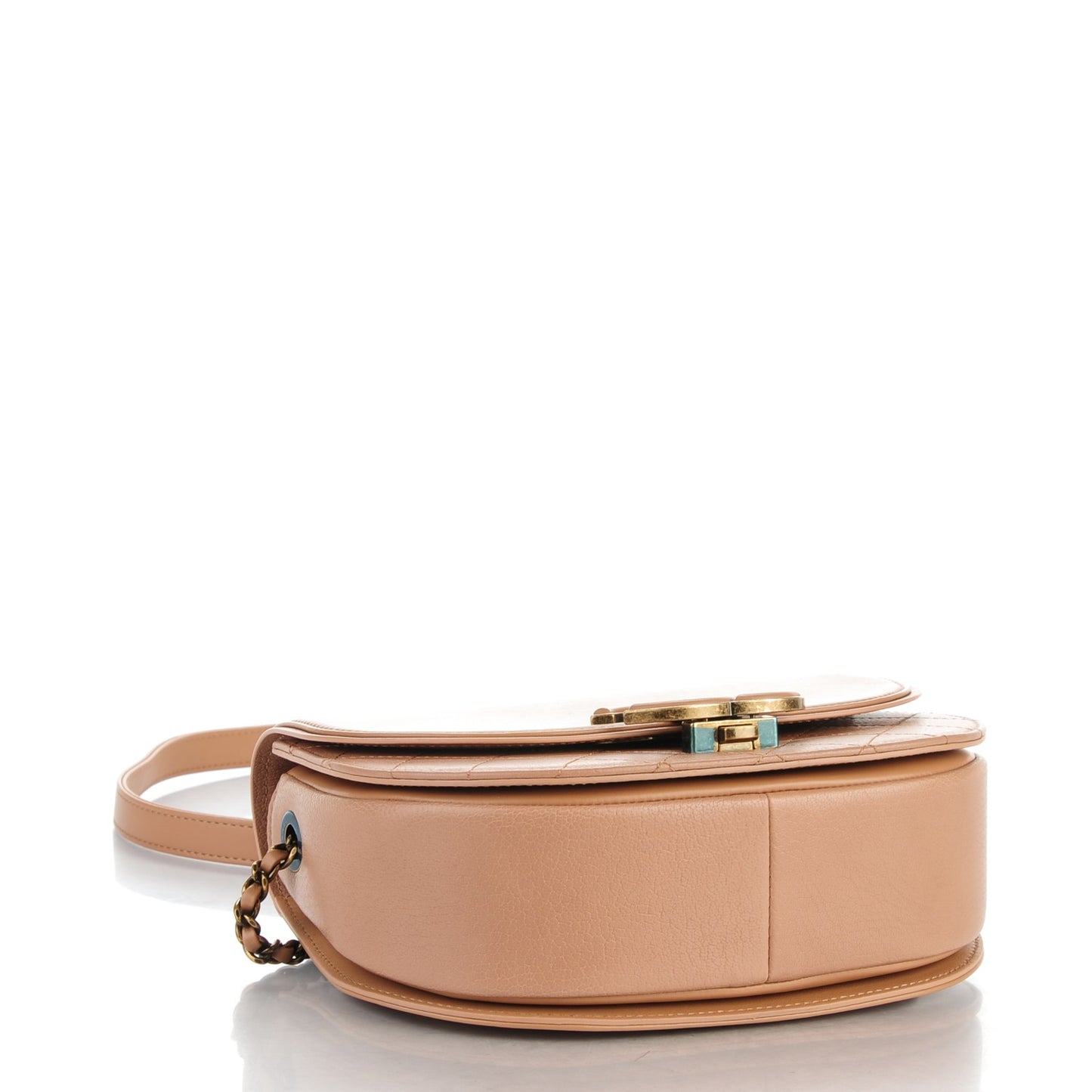 Shiny Calfskin Goatskin Quilted Small Coco Curve Messenger Flap Beige