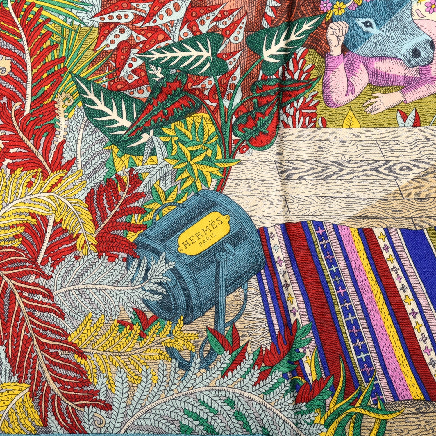 Hermes Cashmere Silk Acte III Scene I La Clairiere Shawl 140 Orange Vert Multicolore 2 of 7