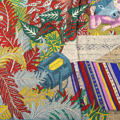 Hermes Cashmere Silk Acte III Scene I La Clairiere Shawl 140 Orange Vert Multicolore 2 of 7