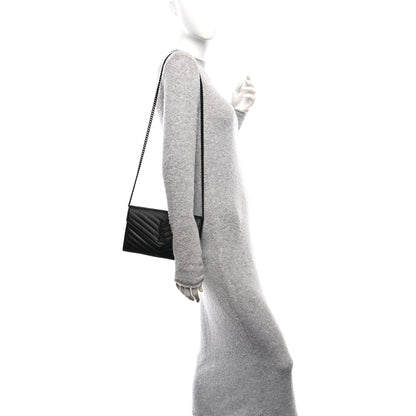 Saint Laurent Grain De Poudre Matelasse Chevron Monogram Monochrome Chain Wallet Black 2 of 9
