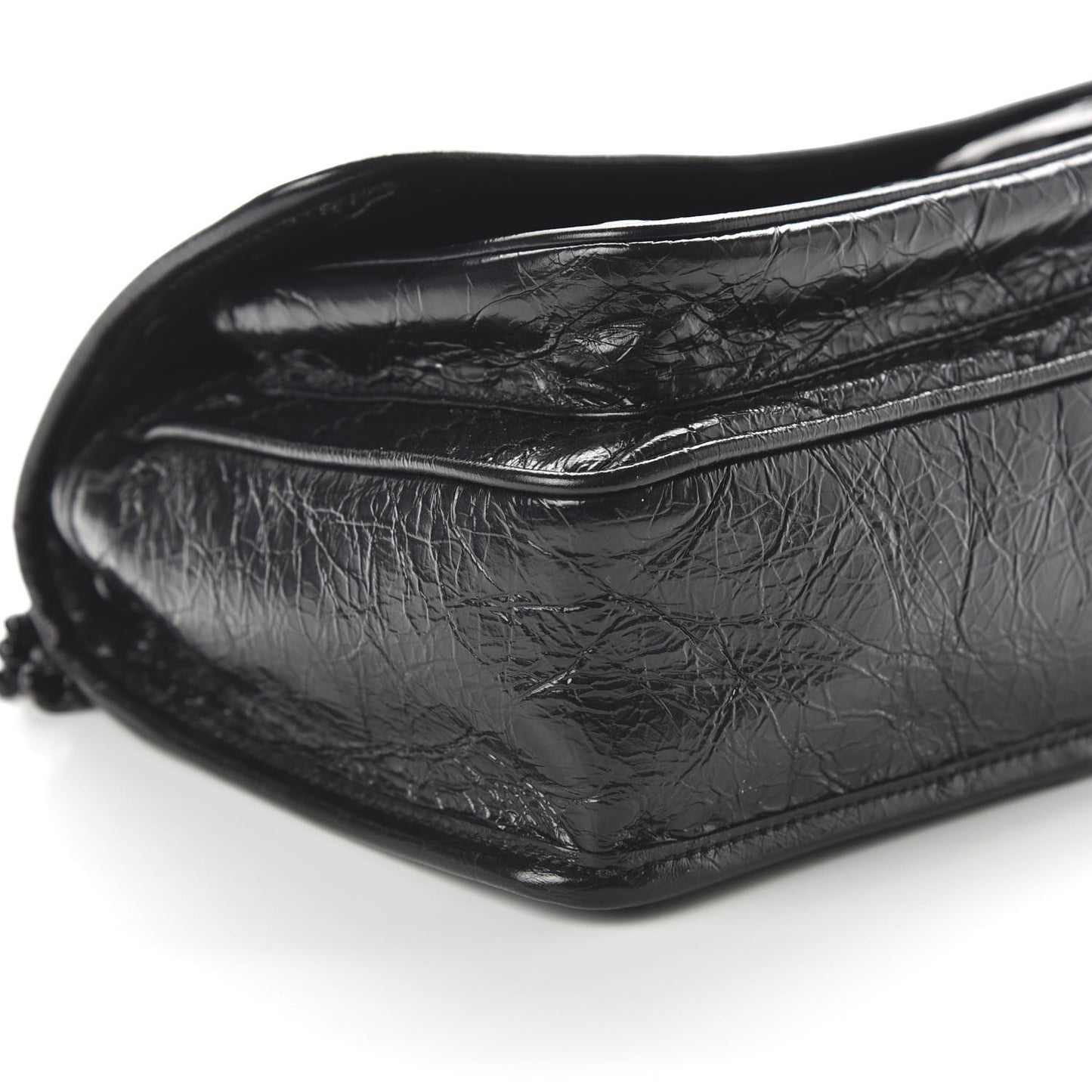 Crinkled Calfskin Matelasse Monogram Baby Niki Chain Satchel Black