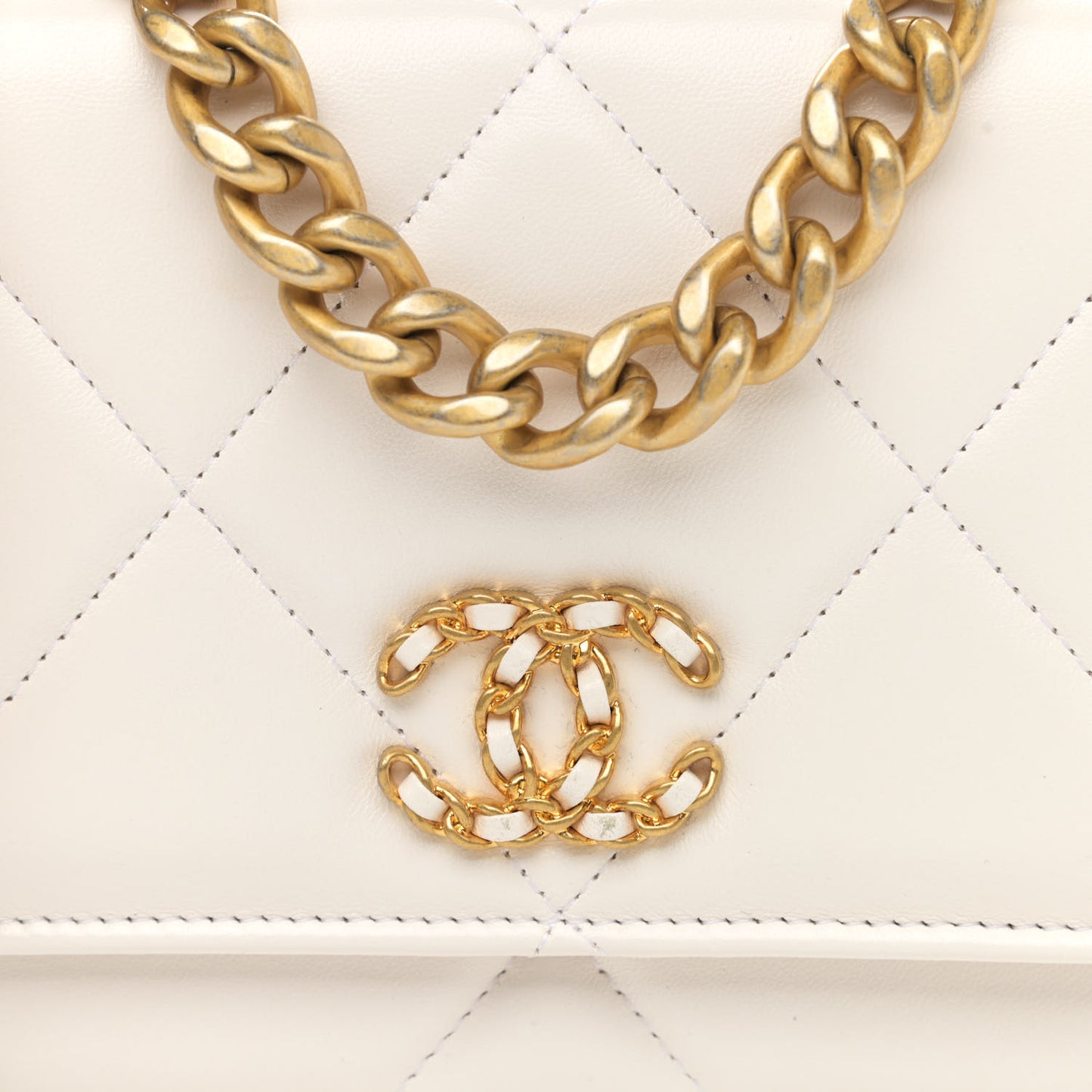 Lambskin Quilted Chanel 19 Wallet On Chain WOC White