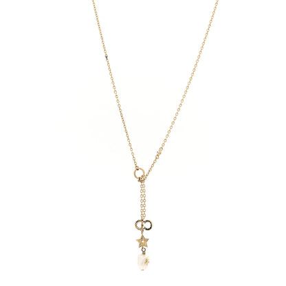 Christian Dior Crystal Pearl CD Shiny-D Tribal Long Necklace Gold 1 of 7