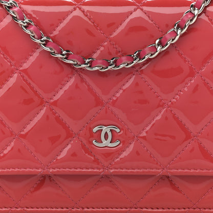 Chanel Patent Calfskin Quilted Wallet On Chain WOC Pink 9 of 12