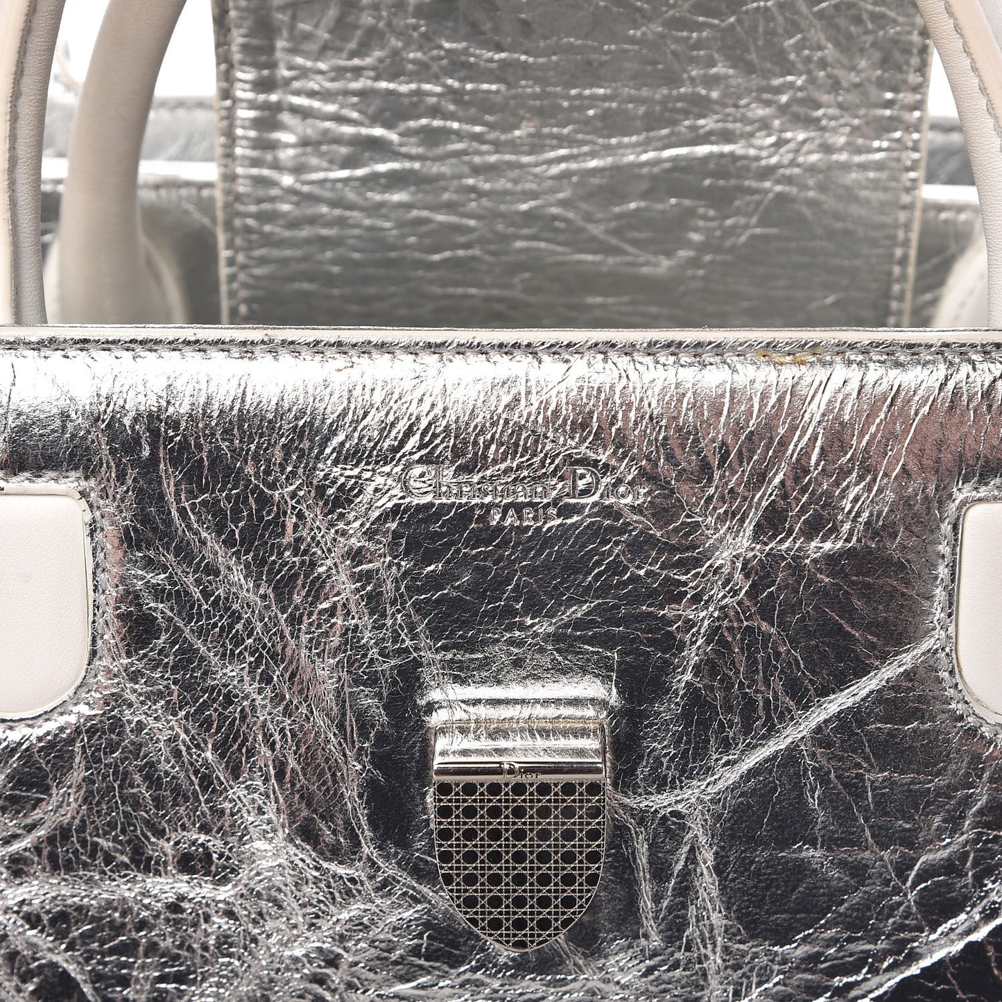 Metallic Calfskin Large Diorever Flap Silver