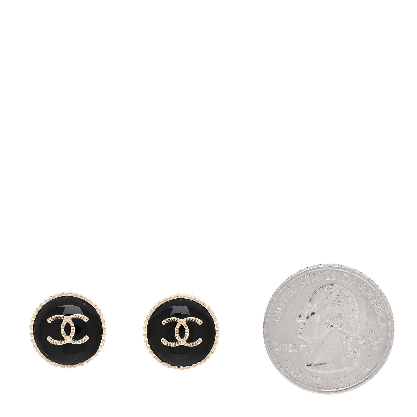 Metal Enamel CC Round Earrings Gold Black