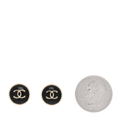 Chanel Metal Enamel CC Round Earrings Gold Black 2 of 4