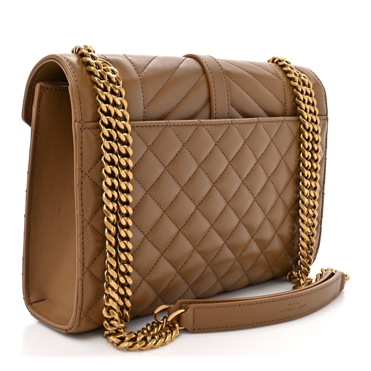 Saint Laurent Lambskin Mixed Matelasse Triquilt Medium Monogram Satchel Dark Cork 3 of 14