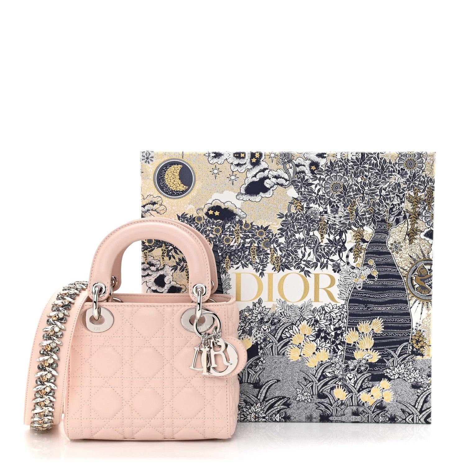 Christian Dior Lambskin Cannage Mini Lady Dior Crystal Strap Rose Poudre 12 of 12