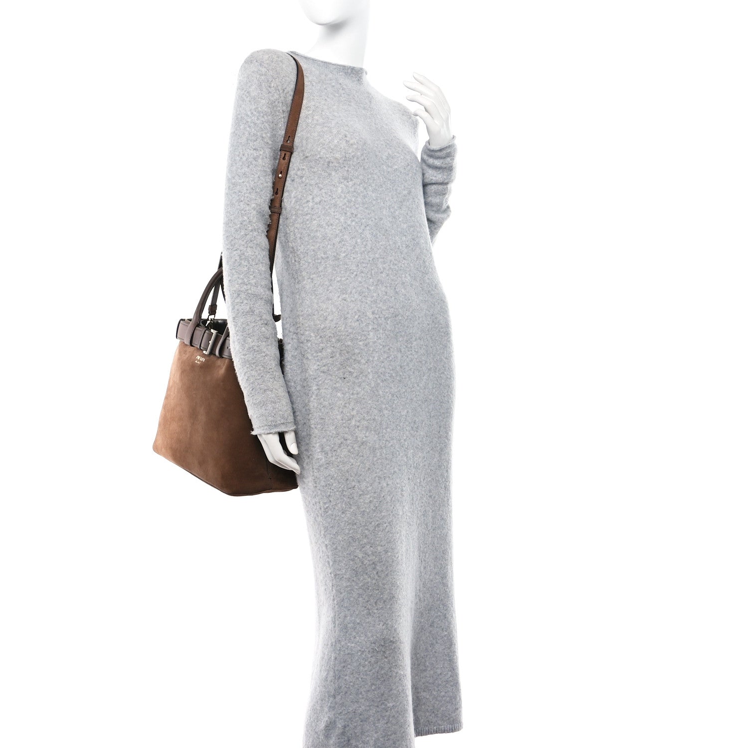 Prada Scamosciato Large Buckle Bag With Belt Cacao 2 of 10