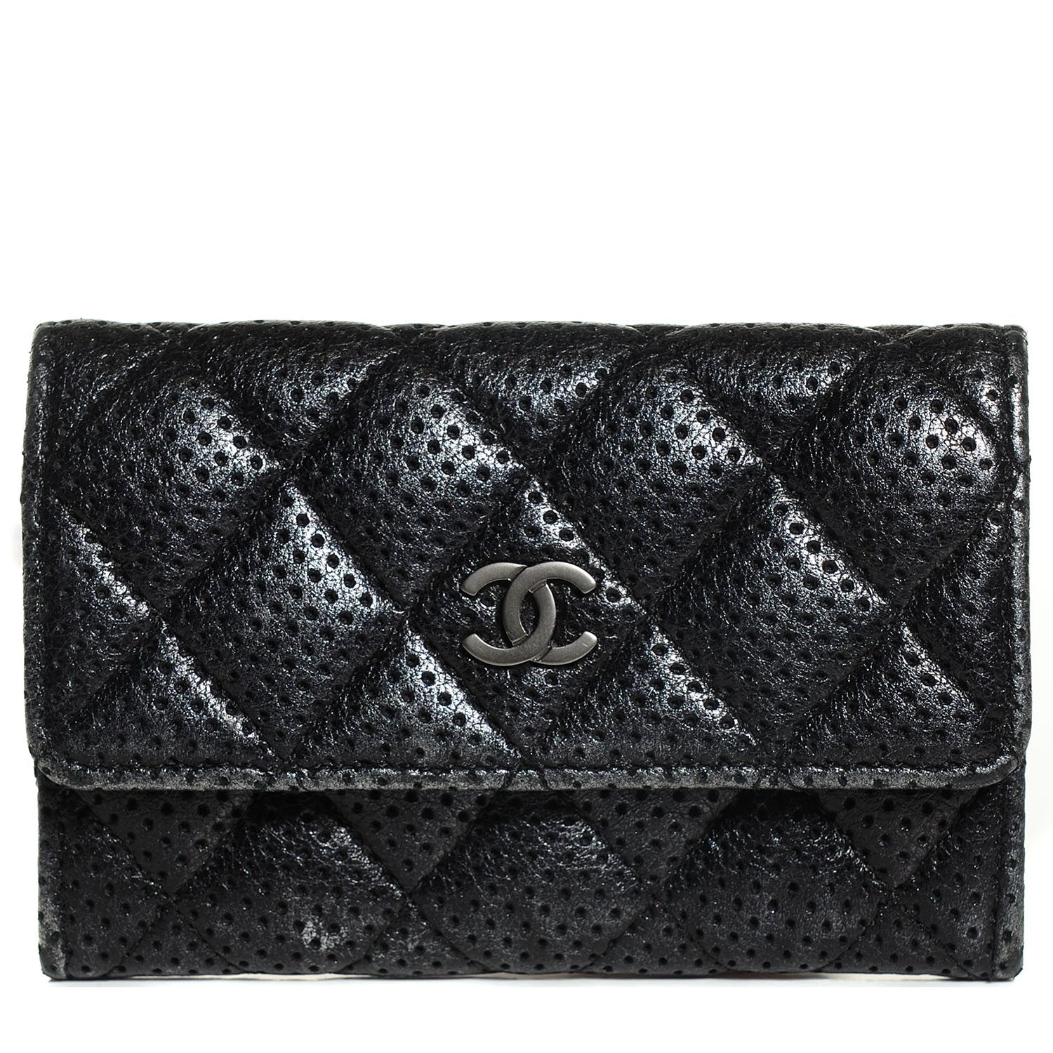 Chanel Lambskin Perforated Quilted Card Holder Black 1 of 9