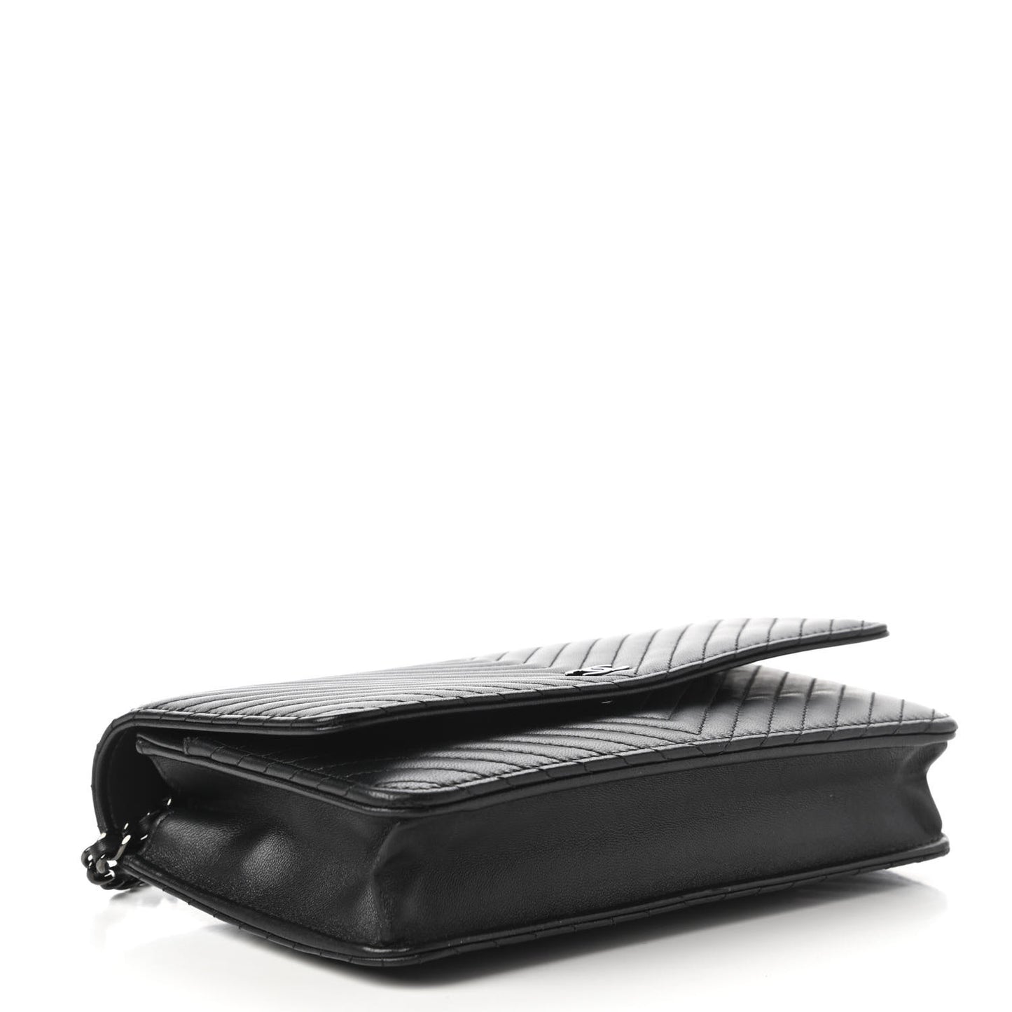 Lambskin Chevron Quilted Wallet On Chain WOC So Black