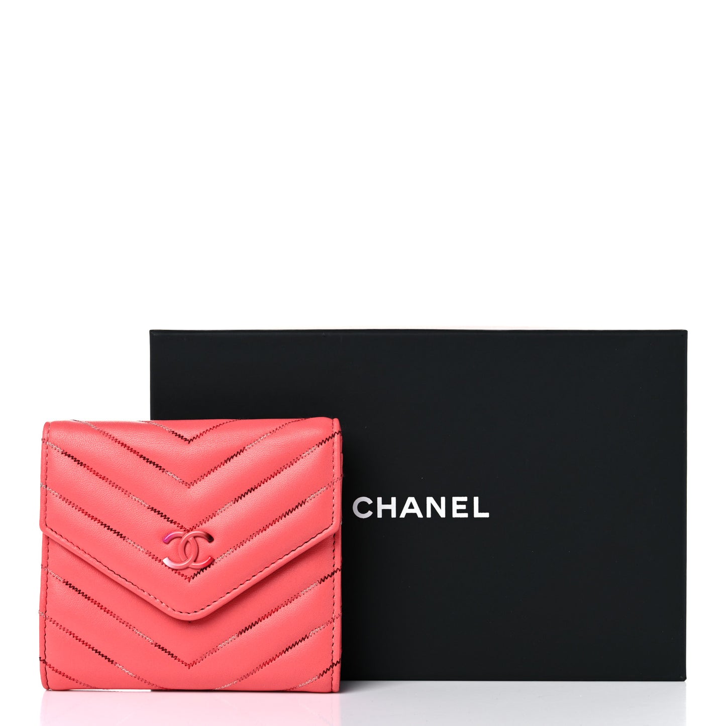 Lambskin Chevron Quilted Card Holder Pink