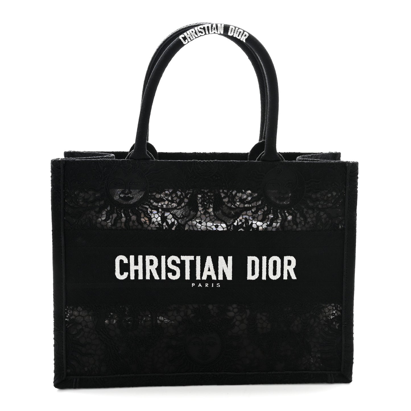Embroidered 3D Macrame D-Lace Sun Medium Book Tote Black