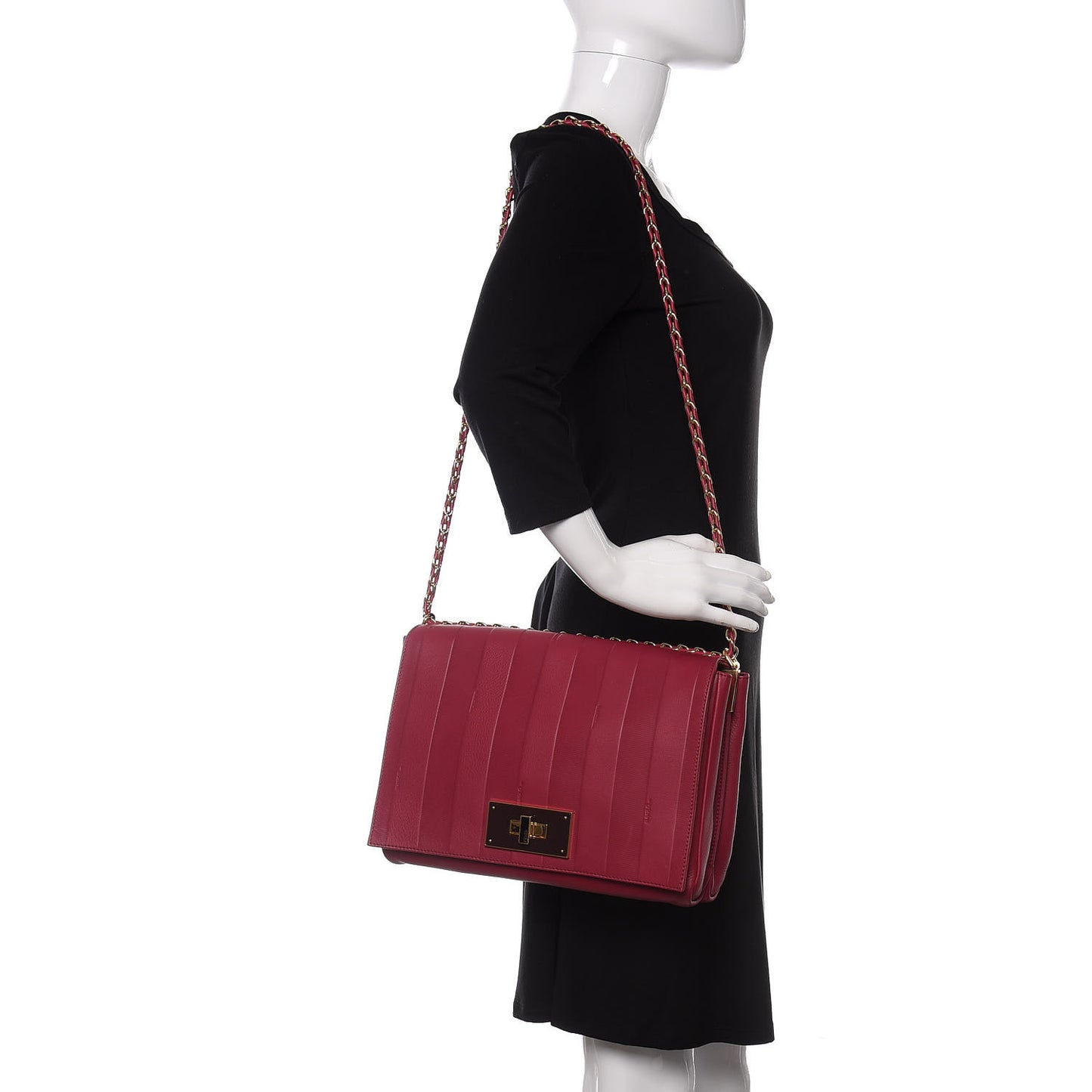 Grained Calfskin Pequin Embossed Medium Claudia Shoulder Bag Burgundy