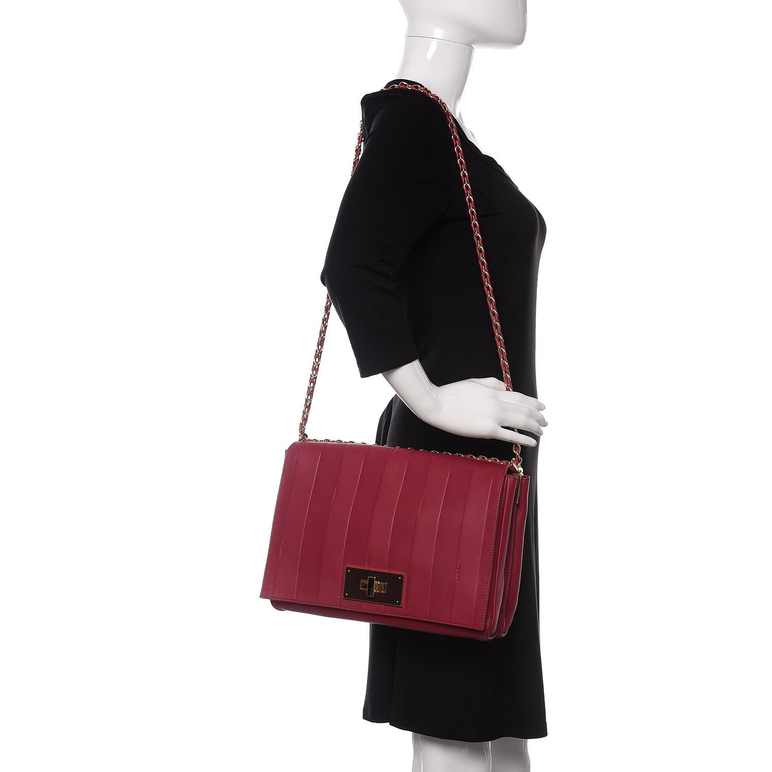 Fendi Grained Calfskin Pequin Embossed Medium Claudia Shoulder Bag Burgundy 2 of 12