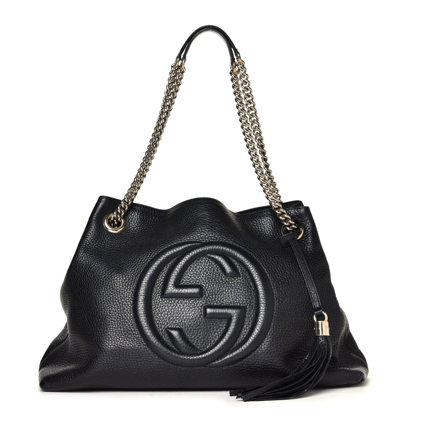 Pebbled Calfskin Medium Soho Chain Shoulder Bag Black
