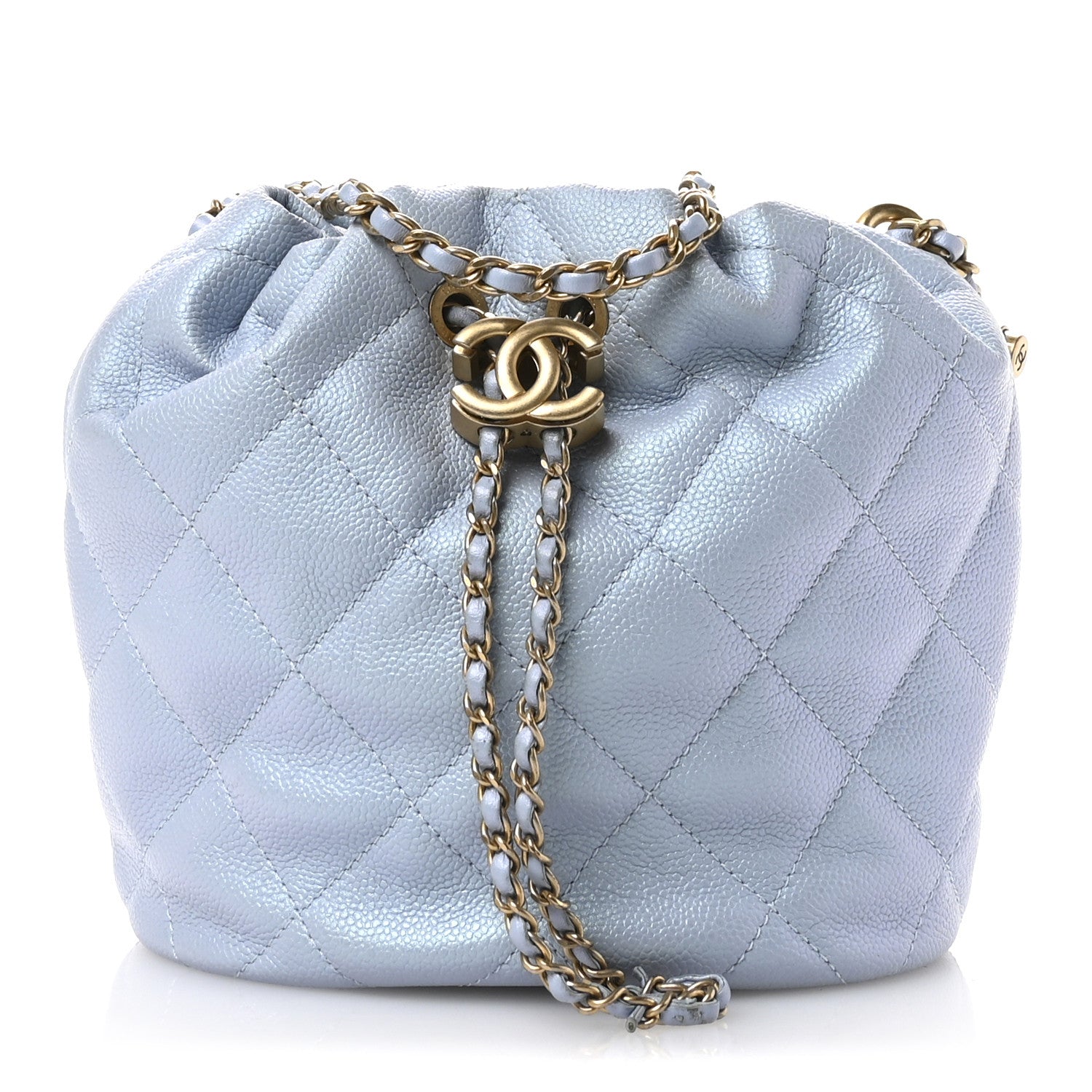 Chanel Iridescent Caviar Quilted My Perfect CC Bucket Drawstring Bag Light Blue 1 of 11