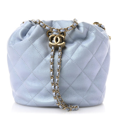 Chanel Iridescent Caviar Quilted My Perfect CC Bucket Drawstring Bag Light Blue 1 of 11