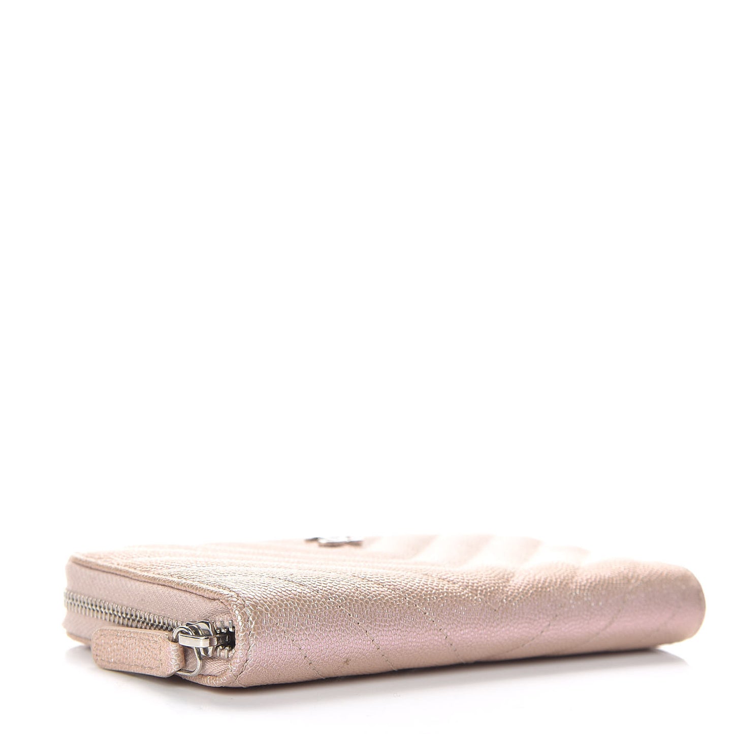 Metallic Caviar Chevron Quilted Small Zip Around Wallet Light Gold