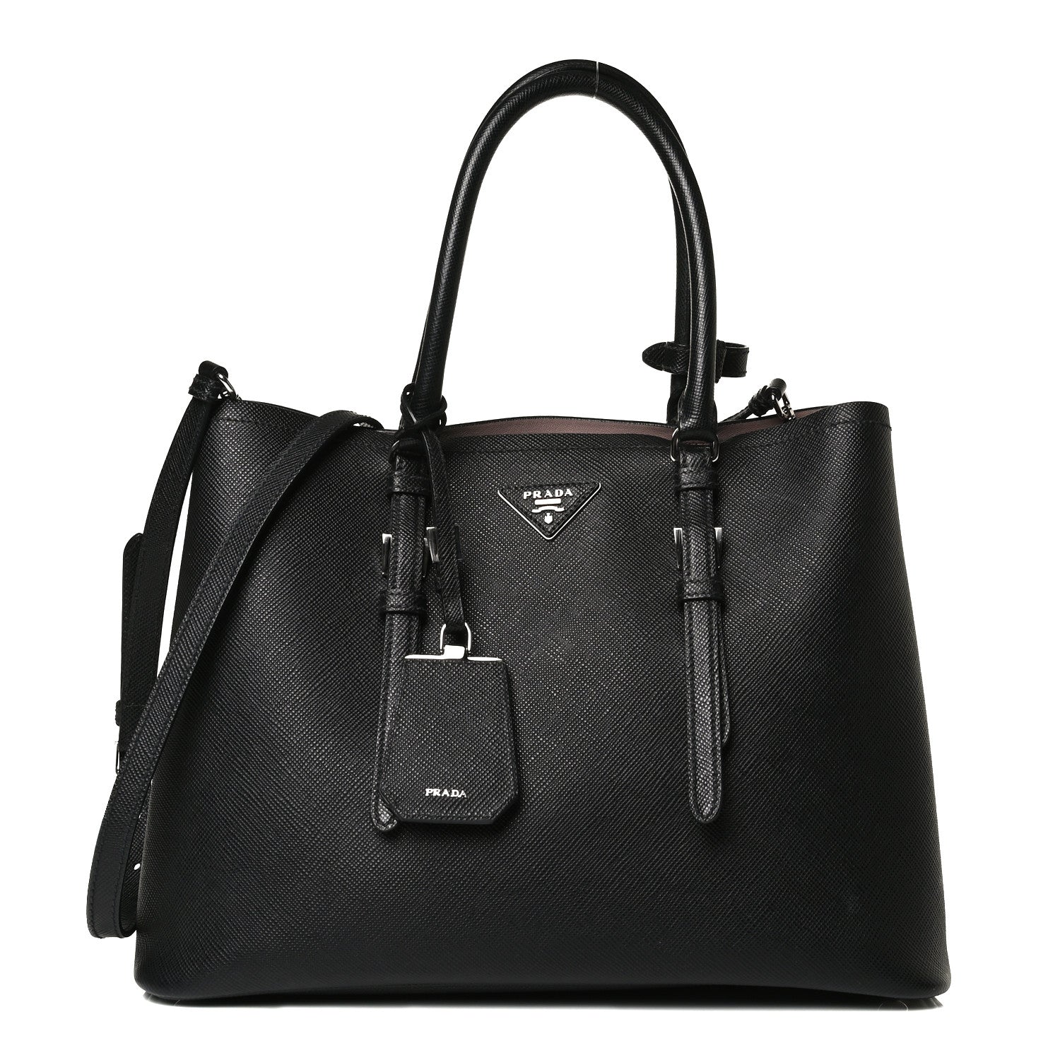 Prada Saffiano Cuir Large Double Bag Black Mughetto 1 of 13